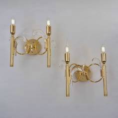 Pair vintage palm tree wall lights, Sciolari, crystal & gold 1970`s Italian